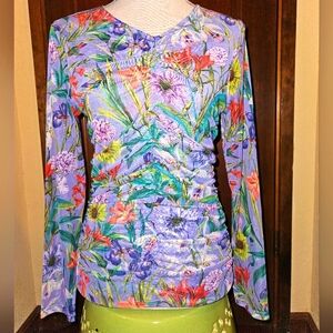 Johnny Was Purple Ruched Long Sleeve Blouse